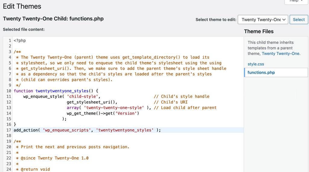 Child theme functions.php file