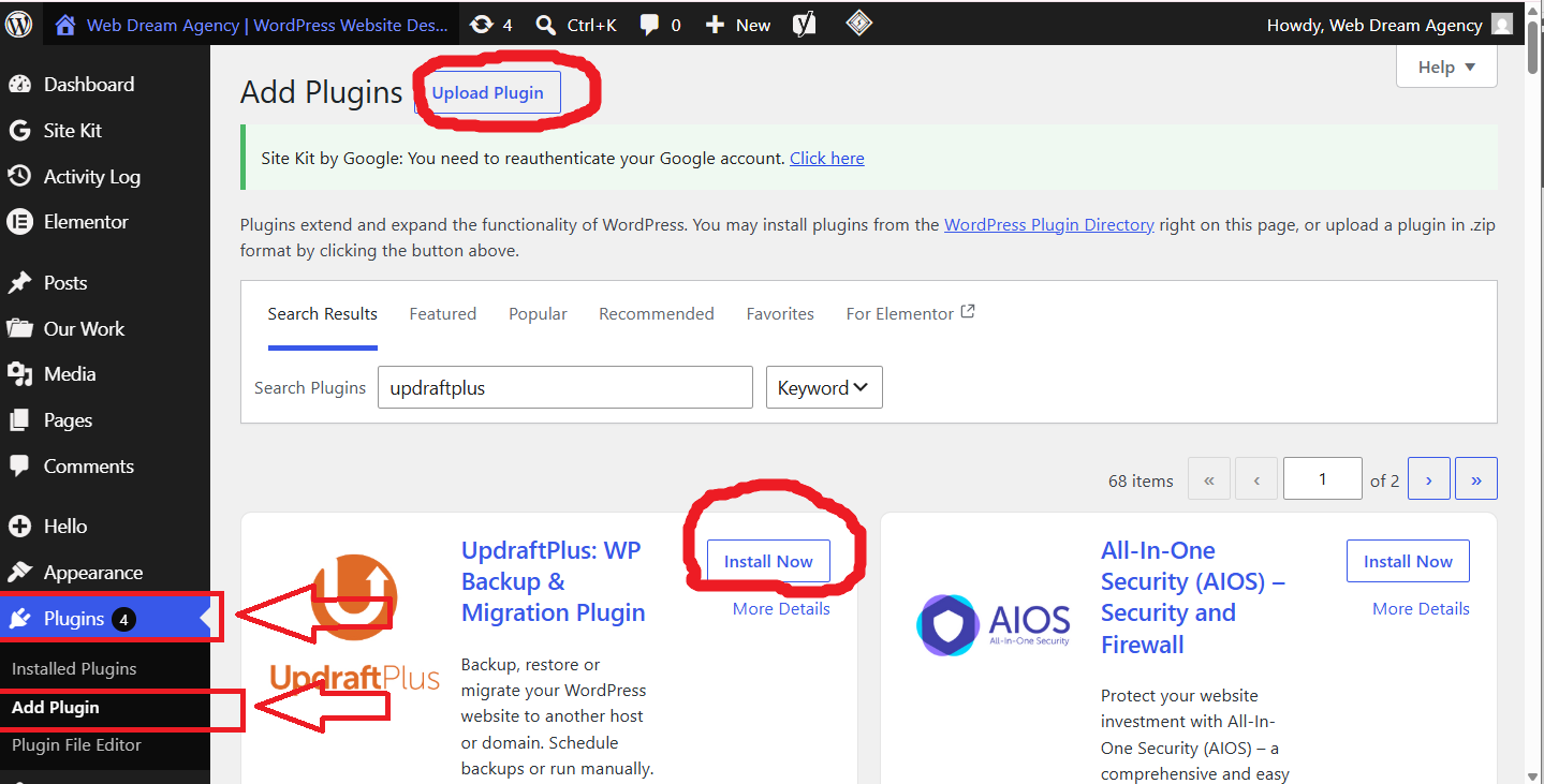 Install UpdraftPlus WordPress backup plugin