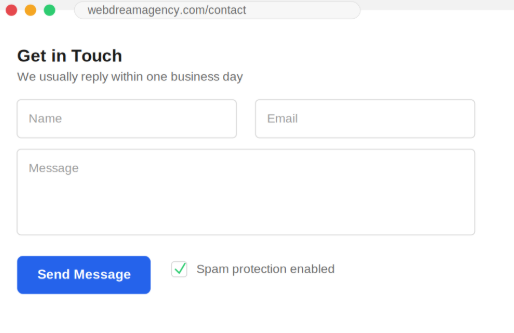 WordPress contact form example with name, email, and message fields